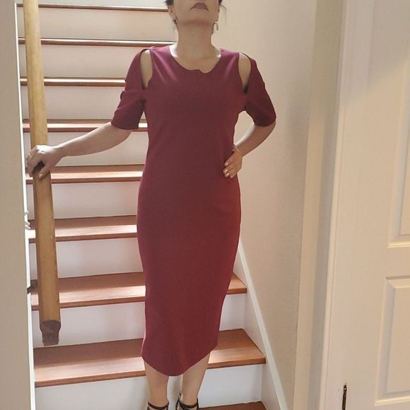 NWOT Burgundy Body Con Cut Out Dress - Picture 2 of 8